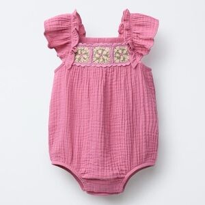 Zara Pink Ruffled Crochet Baby Romper 12-18 months